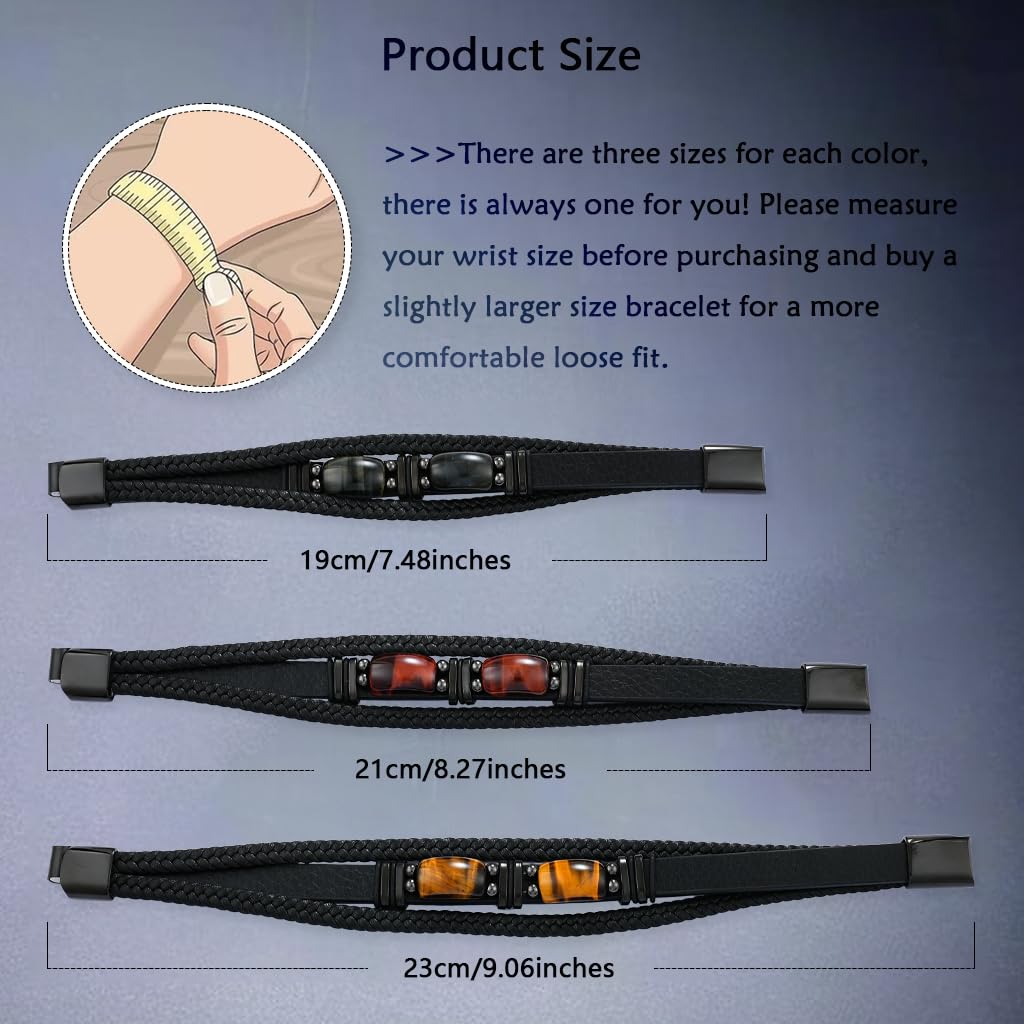 Men's Microfiber Leather Bracelet with Tiger Eye Stones and Stainless Steel Buckle