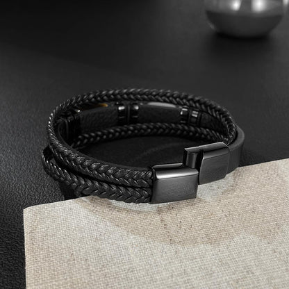 Men's Microfiber Leather Bracelet with Tiger Eye Stones and Stainless Steel Buckle