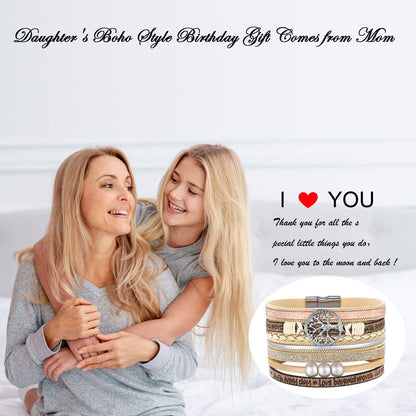 Genuine Leather Multilayer Bracelet for Women with Hidden Inspirational Message