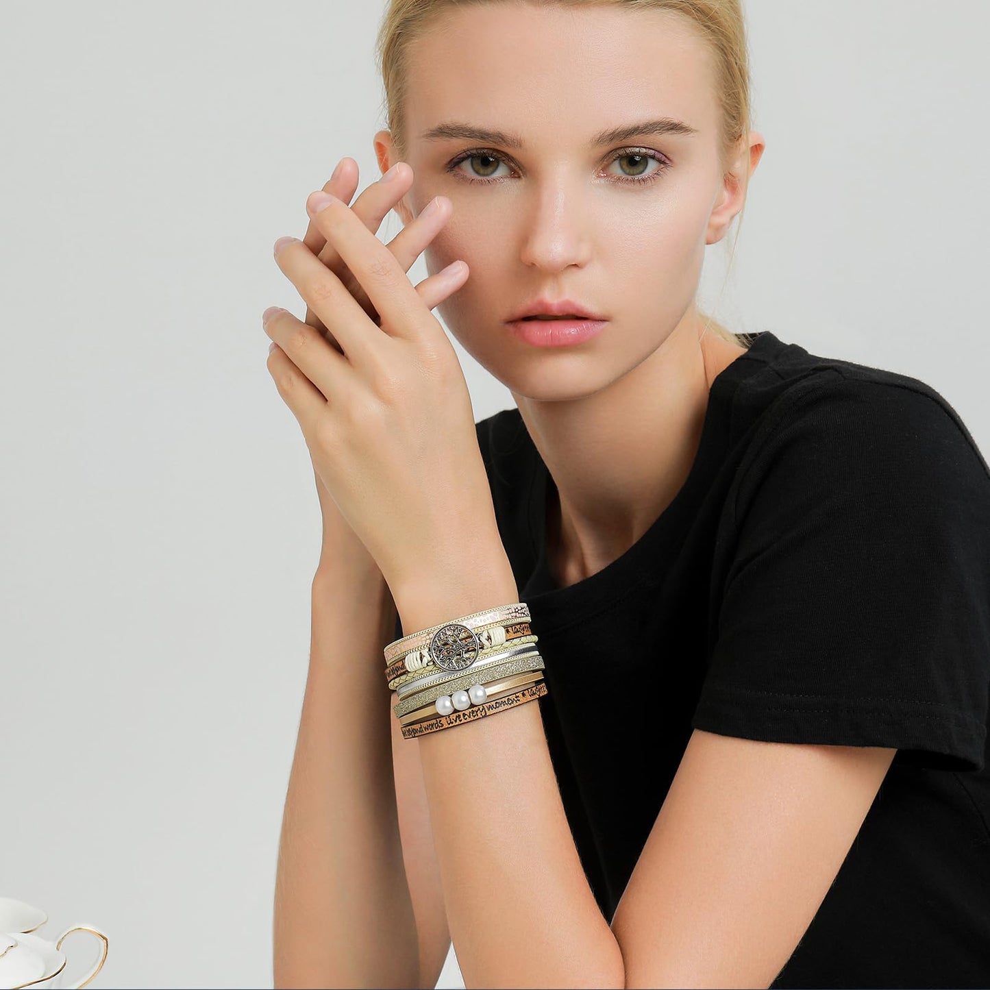 Genuine Leather Multilayer Bracelet for Women with Hidden Inspirational Message