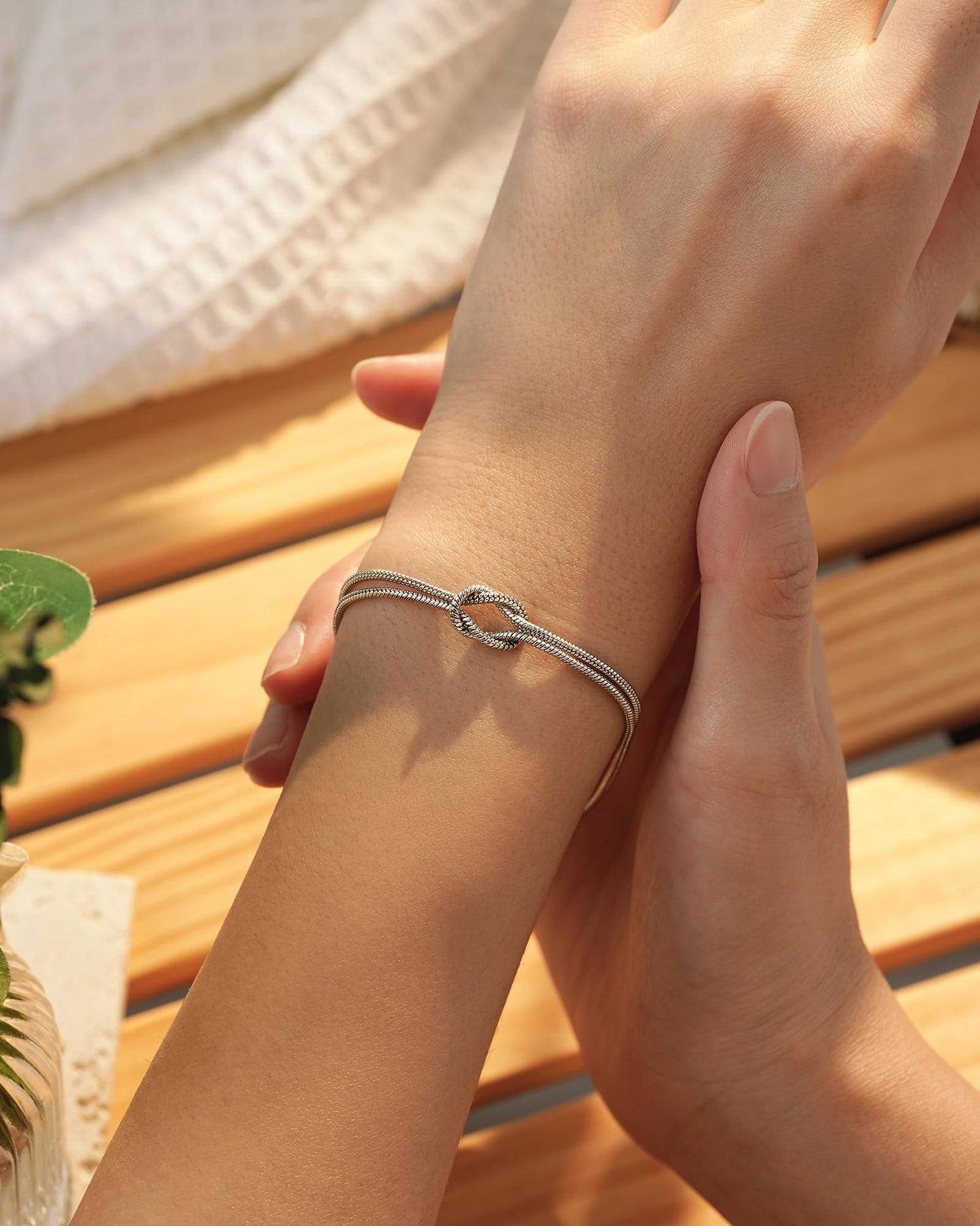 Women's Stainless Steel Love Knot Friendship Bracelet – Adjustable Chain