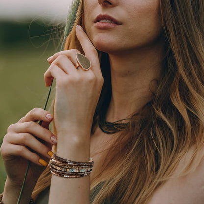 Multilayer Leather Wrap Bracelet for Women with Leopard Print and Beaded Clasp