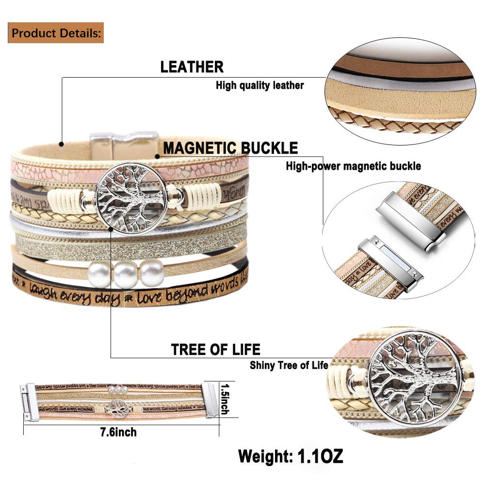Genuine Leather Multilayer Bracelet for Women with Hidden Inspirational Message