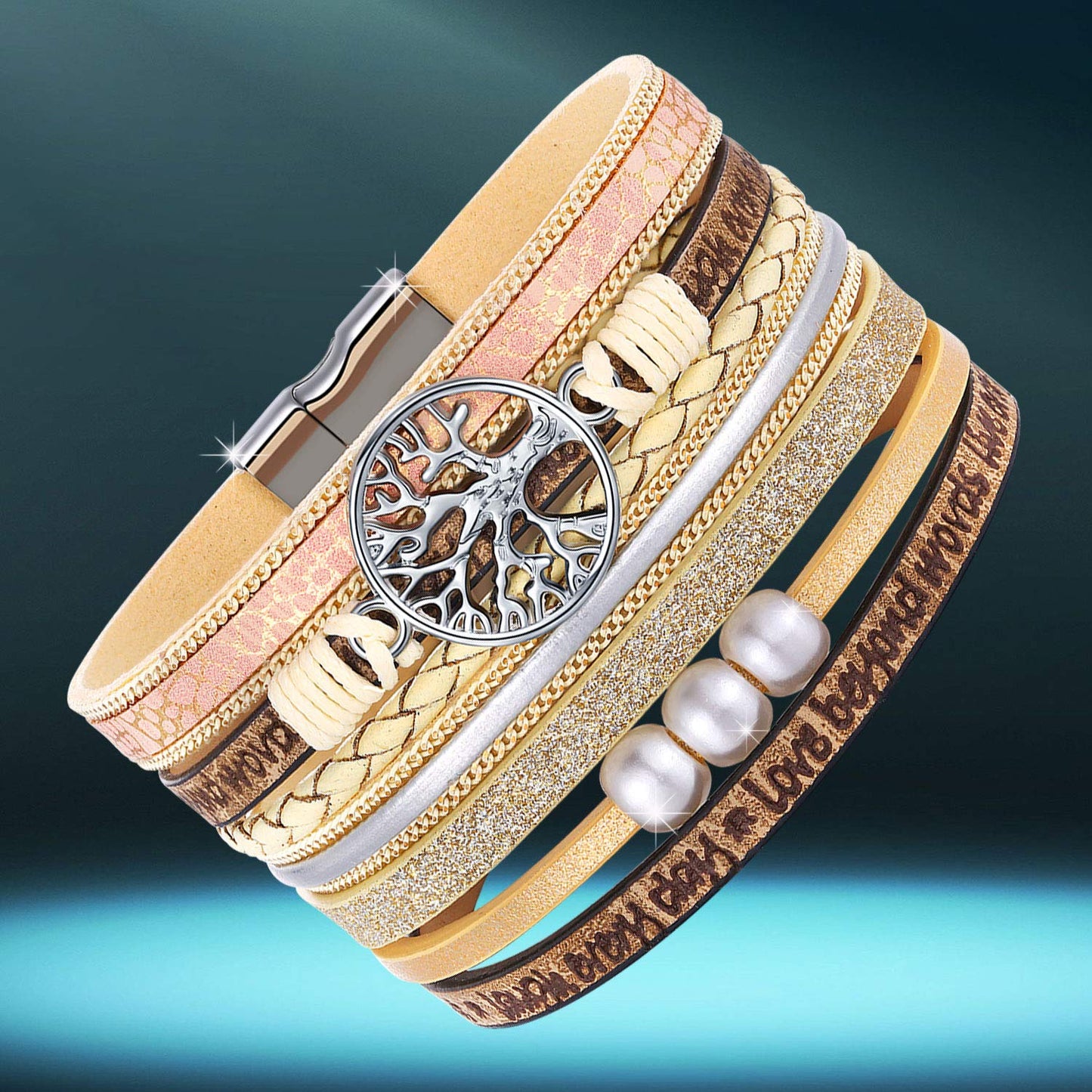 Genuine Leather Multilayer Bracelet for Women with Hidden Inspirational Message