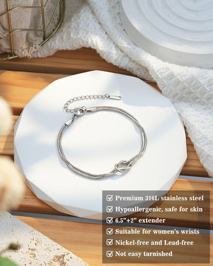 Women's Stainless Steel Love Knot Friendship Bracelet – Adjustable Chain