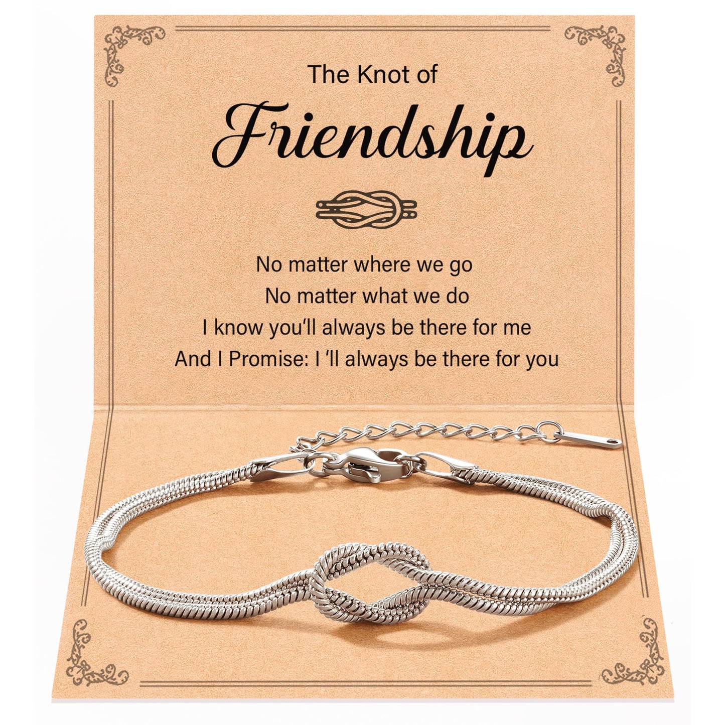 Women's Stainless Steel Love Knot Friendship Bracelet – Adjustable Chain